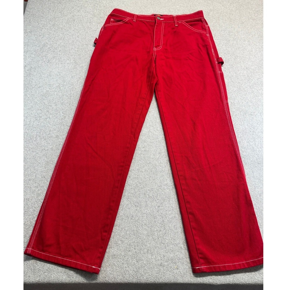 Dickies Carpenter Pants Womens 11/30 Red Contrast Stitch Straight Leg Utility